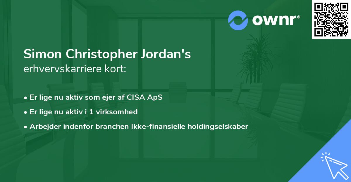 Simon Christopher Jordan's erhvervskarriere kort