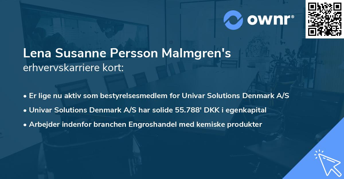 Lena Susanne Persson Malmgren's erhvervskarriere kort