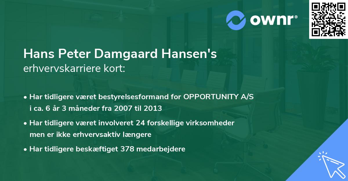 Hans Peter Damgaard Hansen's erhvervskarriere kort