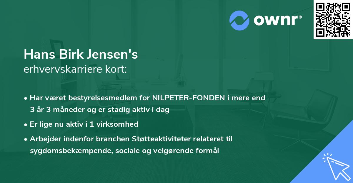 Hans Birk Jensen's erhvervskarriere kort