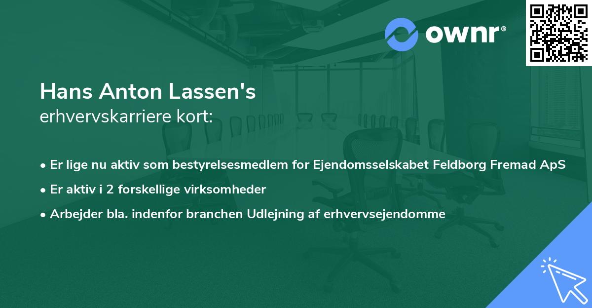Hans Anton Lassen's erhvervskarriere kort