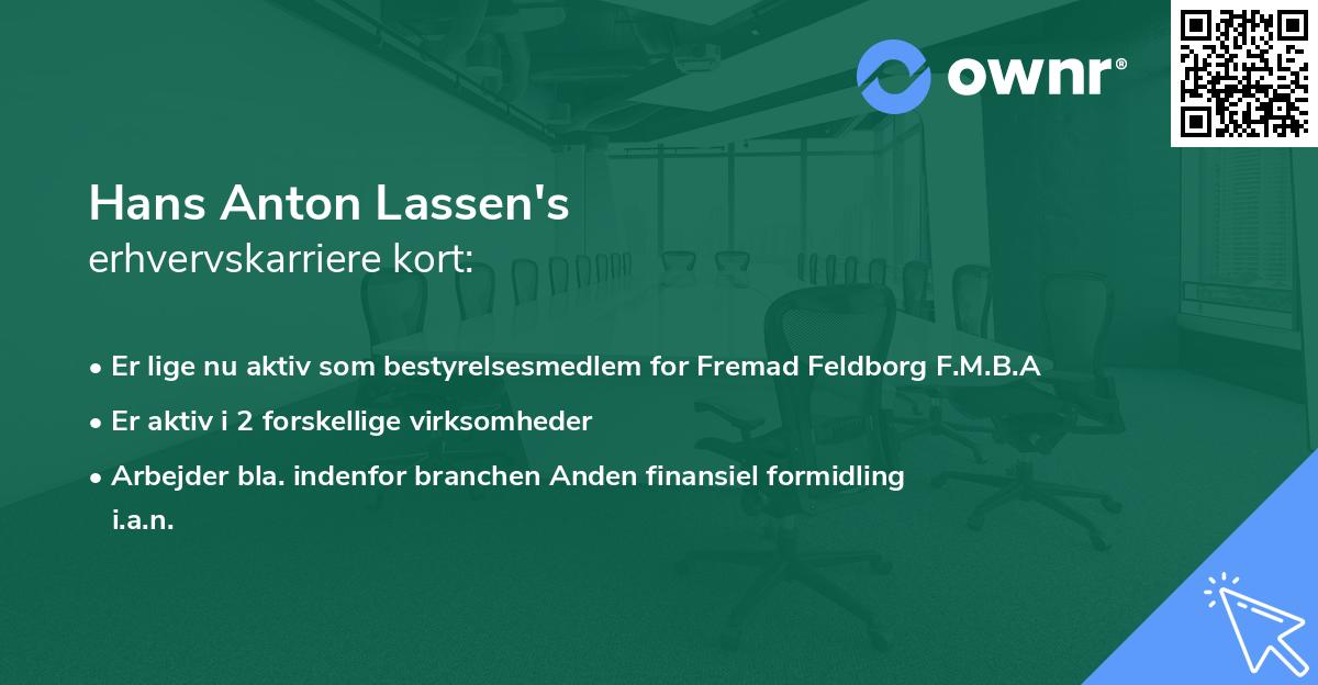 Hans Anton Lassen's erhvervskarriere kort