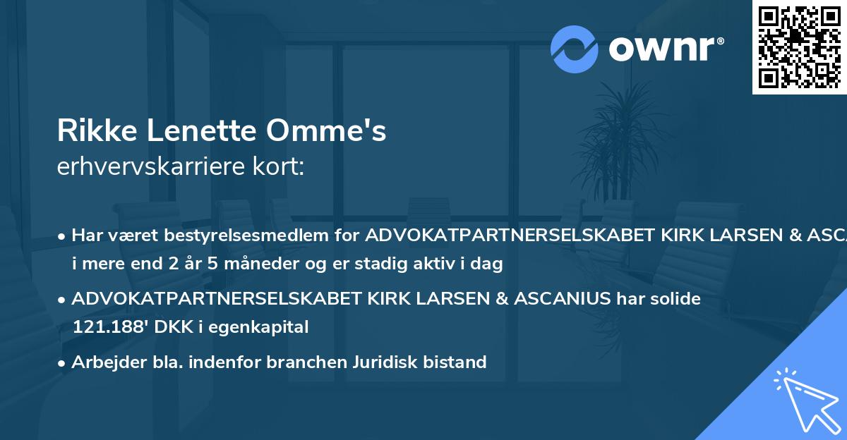 Rikke Lenette Omme's erhvervskarriere kort