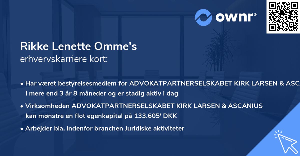 Rikke Lenette Omme's erhvervskarriere kort