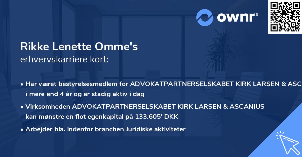 Rikke Lenette Omme's erhvervskarriere kort