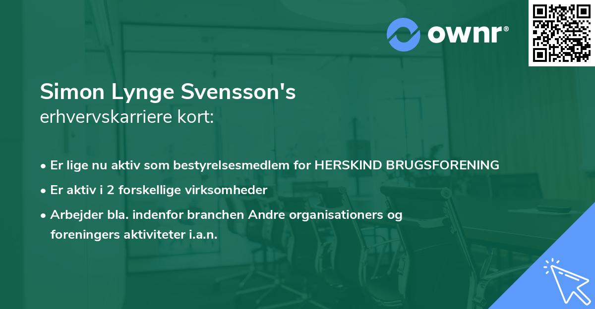 Simon Lynge Svensson's erhvervskarriere kort