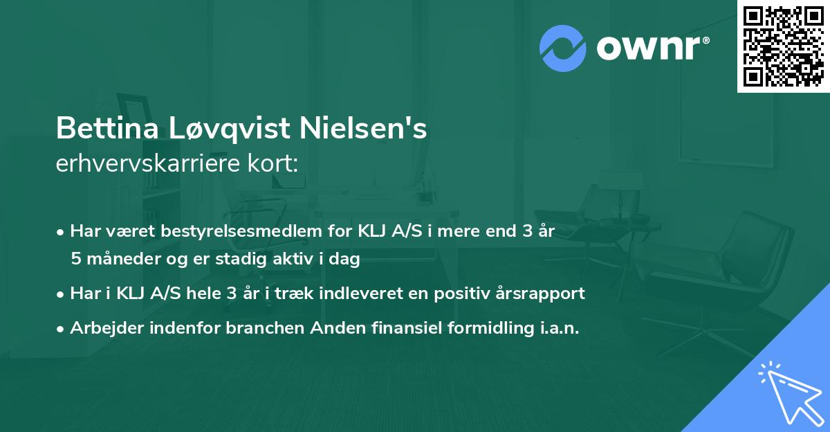 Bettina Løvqvist Nielsen's erhvervskarriere kort
