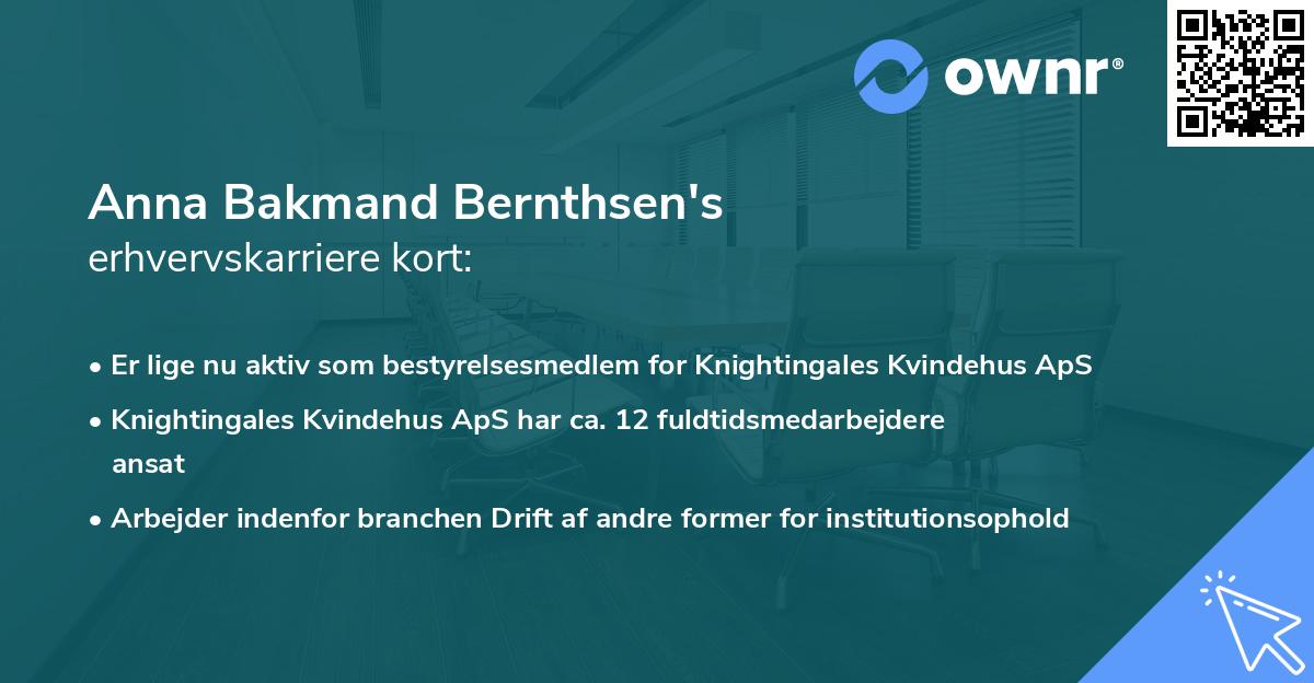 Anna Bakmand Bernthsen's erhvervskarriere kort
