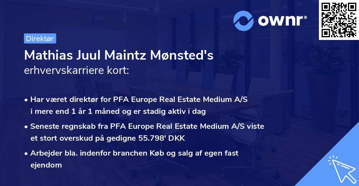 Mathias Juul Maintz Mønsted's erhvervskarriere kort