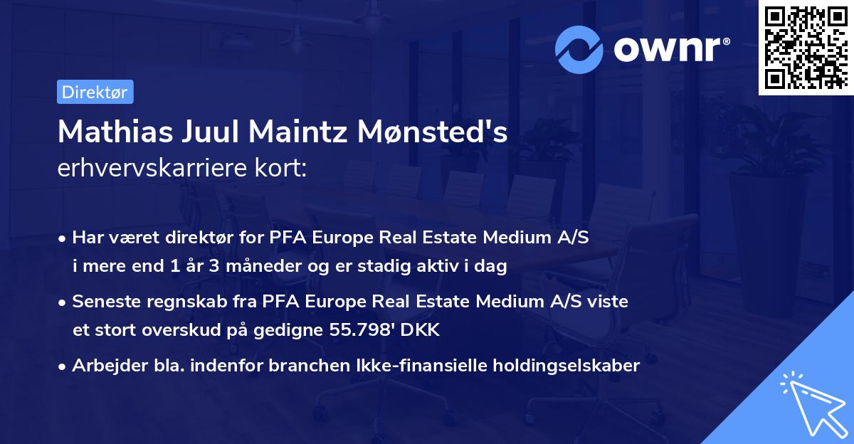 Mathias Juul Maintz Mønsted's erhvervskarriere kort