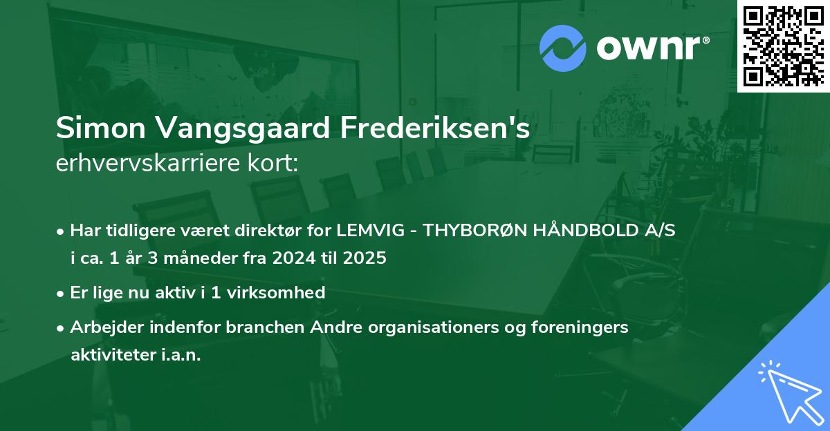 Simon Vangsgaard Frederiksen's erhvervskarriere kort