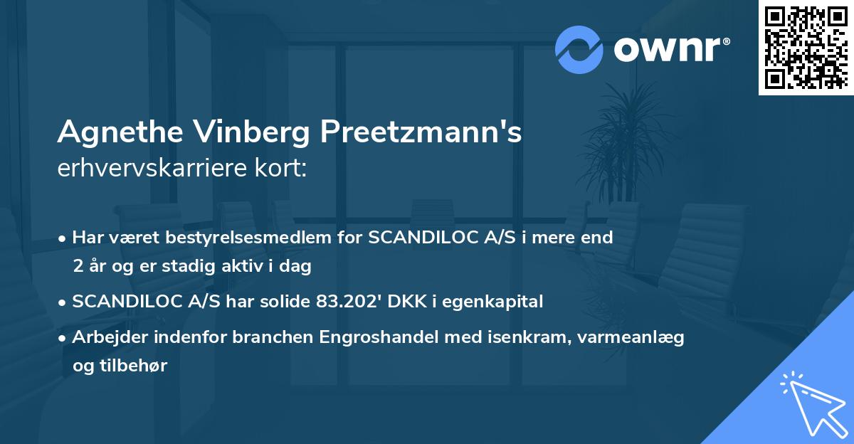 Agnethe Vinberg Preetzmann's erhvervskarriere kort
