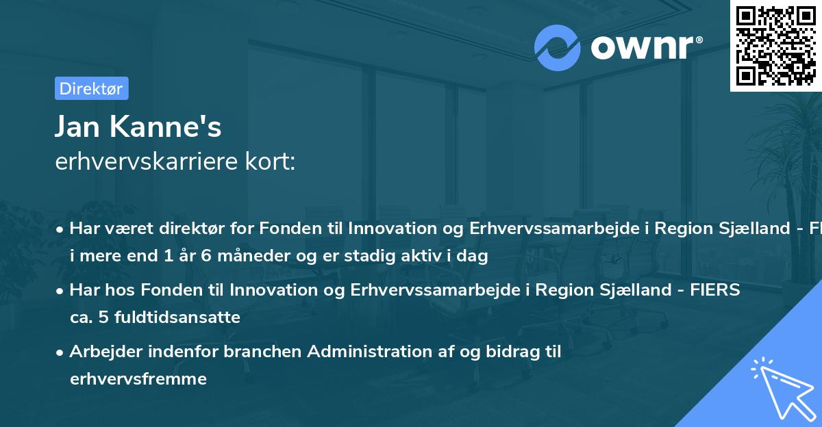 Jan Kanne's erhvervskarriere kort