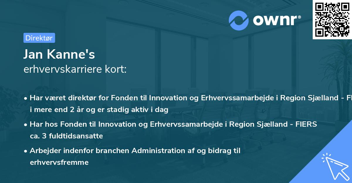 Jan Kanne's erhvervskarriere kort