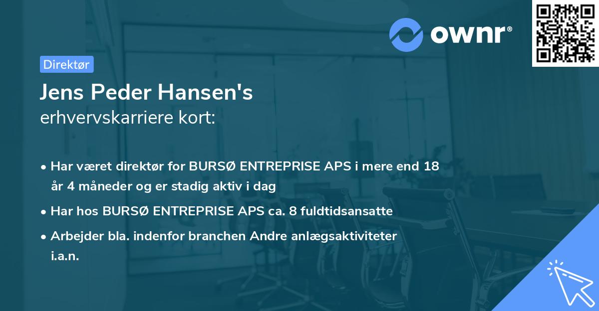 Jens Peder Hansen's erhvervskarriere kort