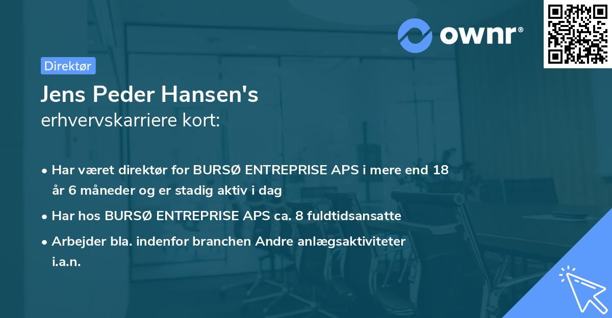 Jens Peder Hansen's erhvervskarriere kort