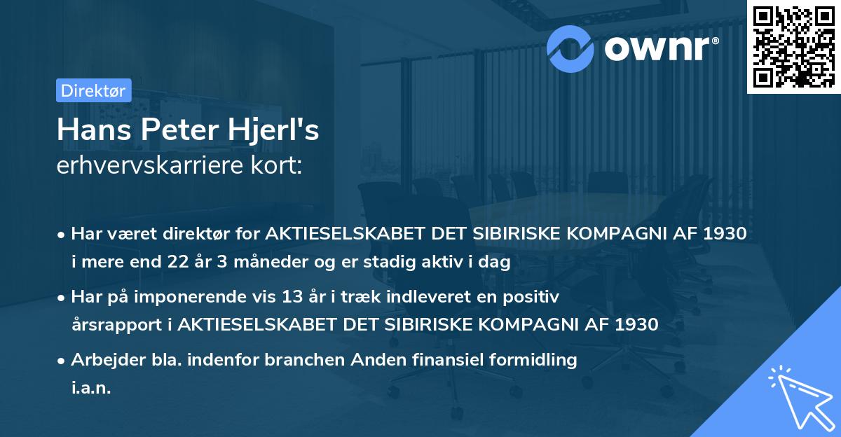 Hans Peter Hjerl's erhvervskarriere kort