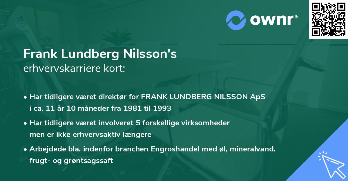 Frank Lundberg Nilsson's erhvervskarriere kort