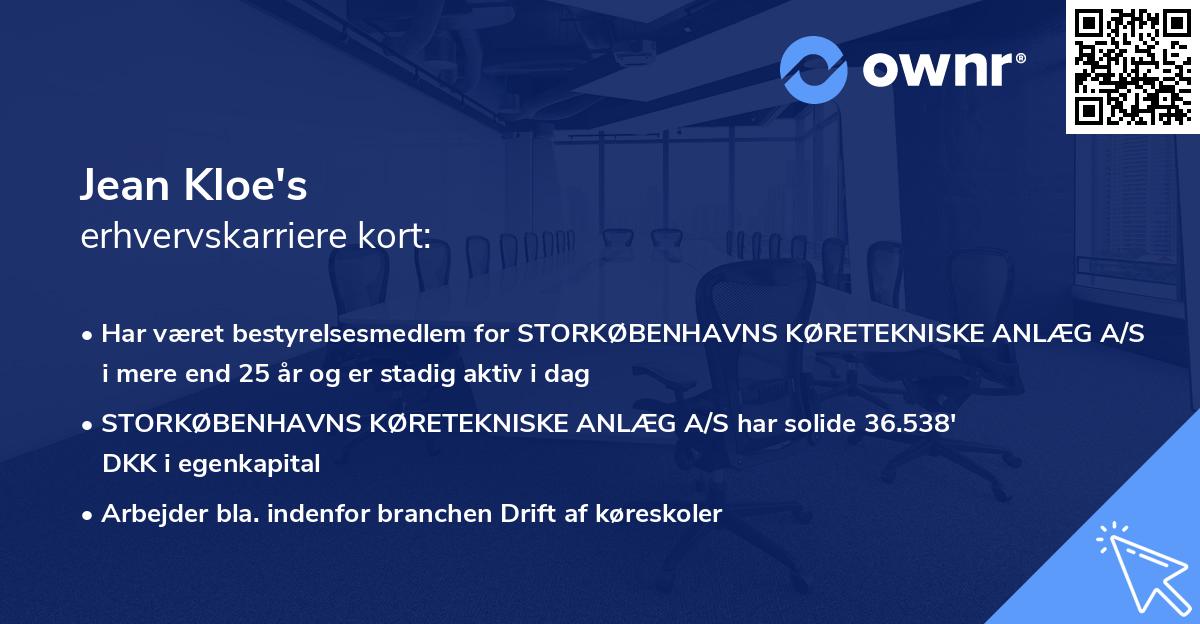 Jean Kloe's erhvervskarriere kort