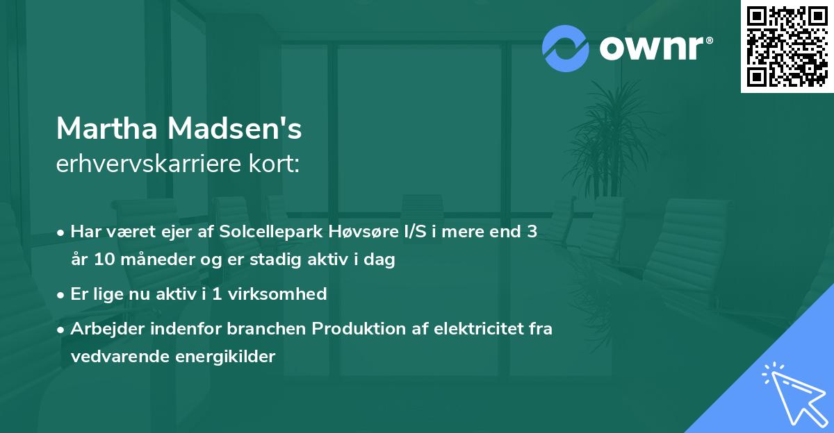 Martha Madsen's erhvervskarriere kort