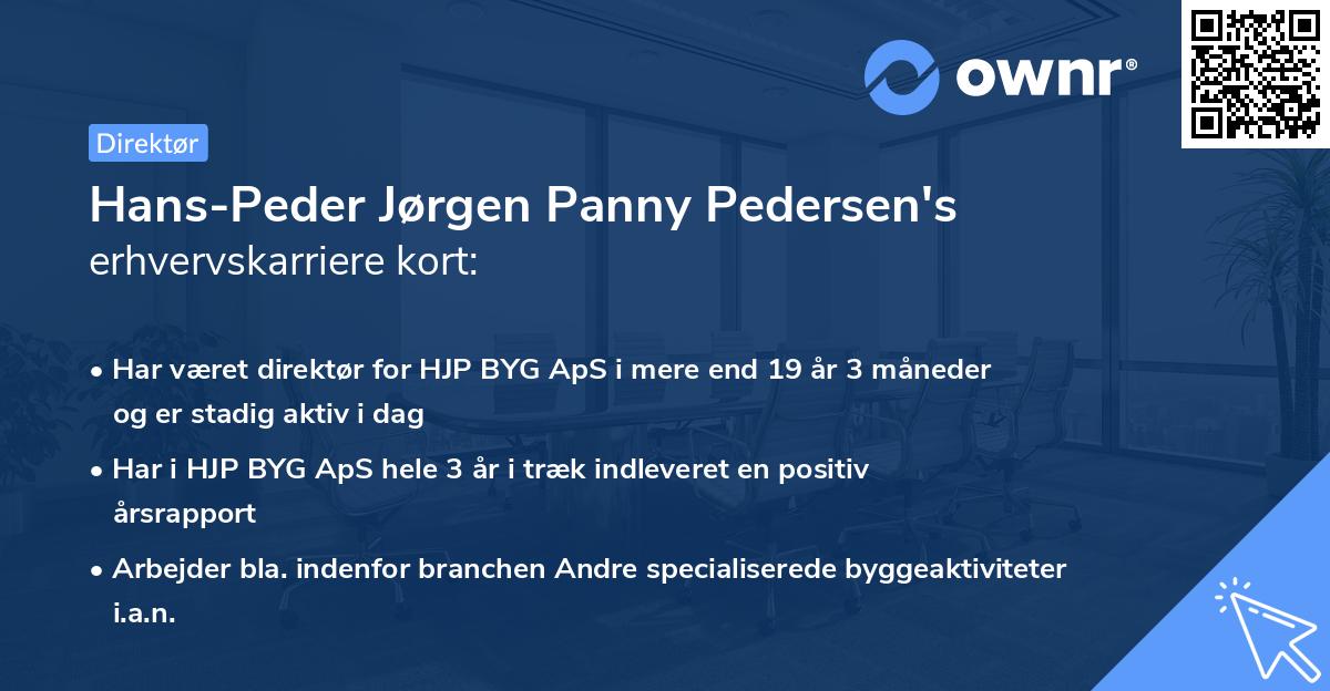 Hans-Peder Jørgen Panny Pedersen's erhvervskarriere kort