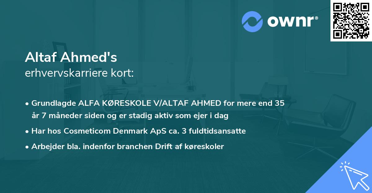 Altaf Ahmed's erhvervskarriere kort