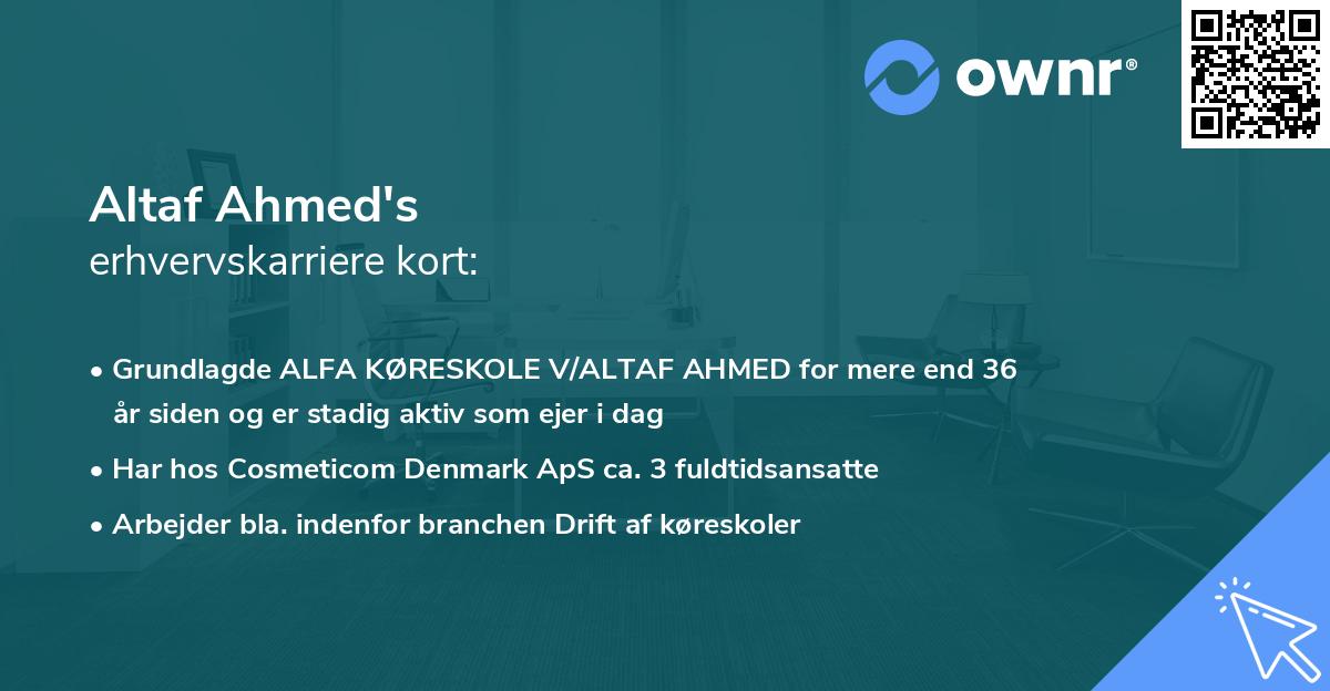 Altaf Ahmed's erhvervskarriere kort