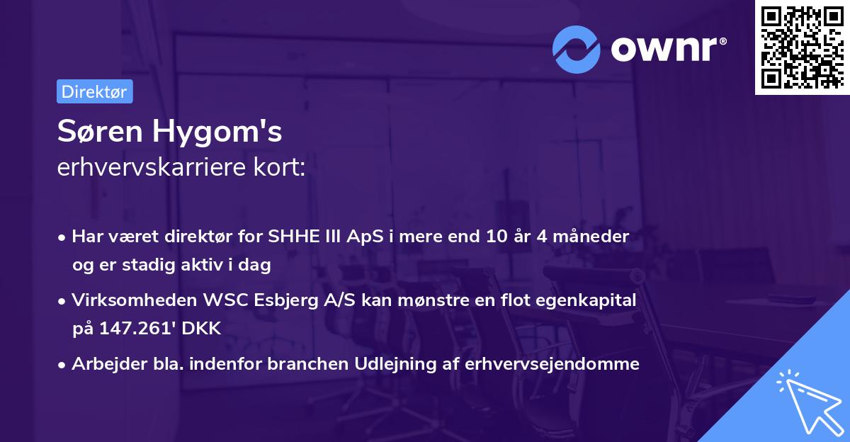 Søren Hygom's erhvervskarriere kort