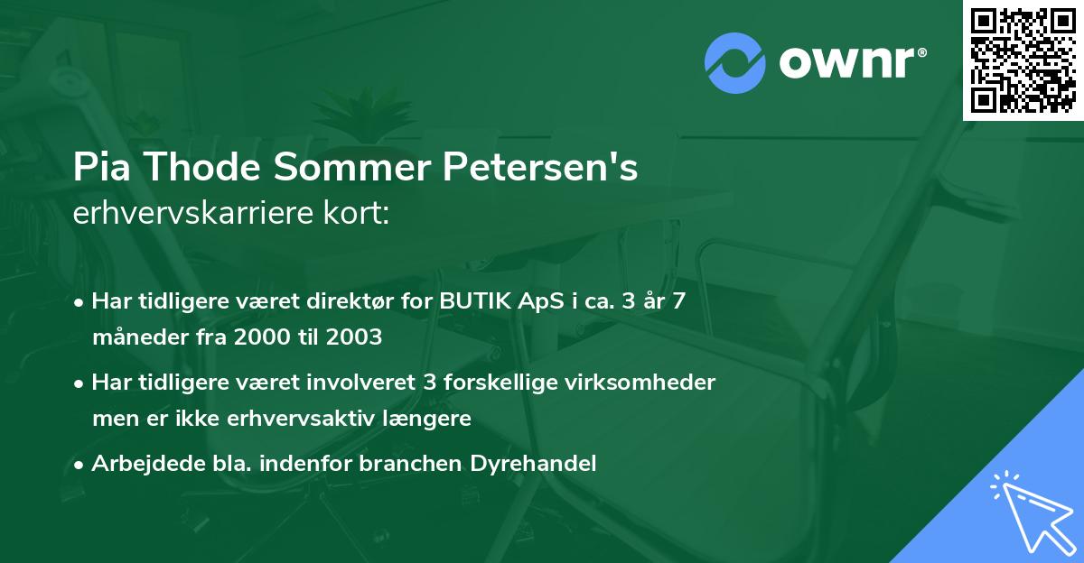Pia Thode Sommer Petersen's erhvervskarriere kort