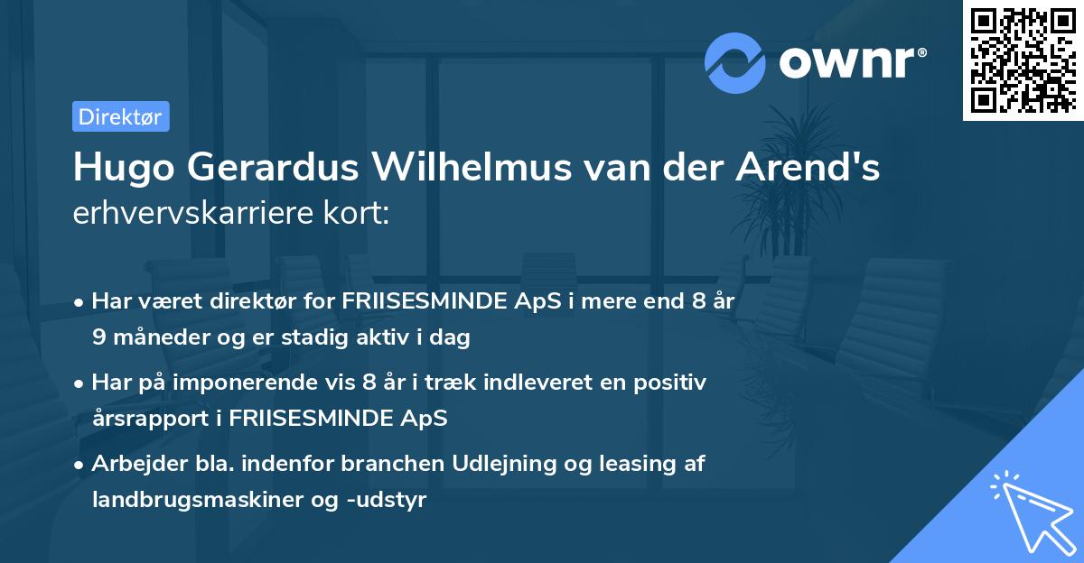 Hugo Gerardus Wilhelmus van der Arend's erhvervskarriere kort