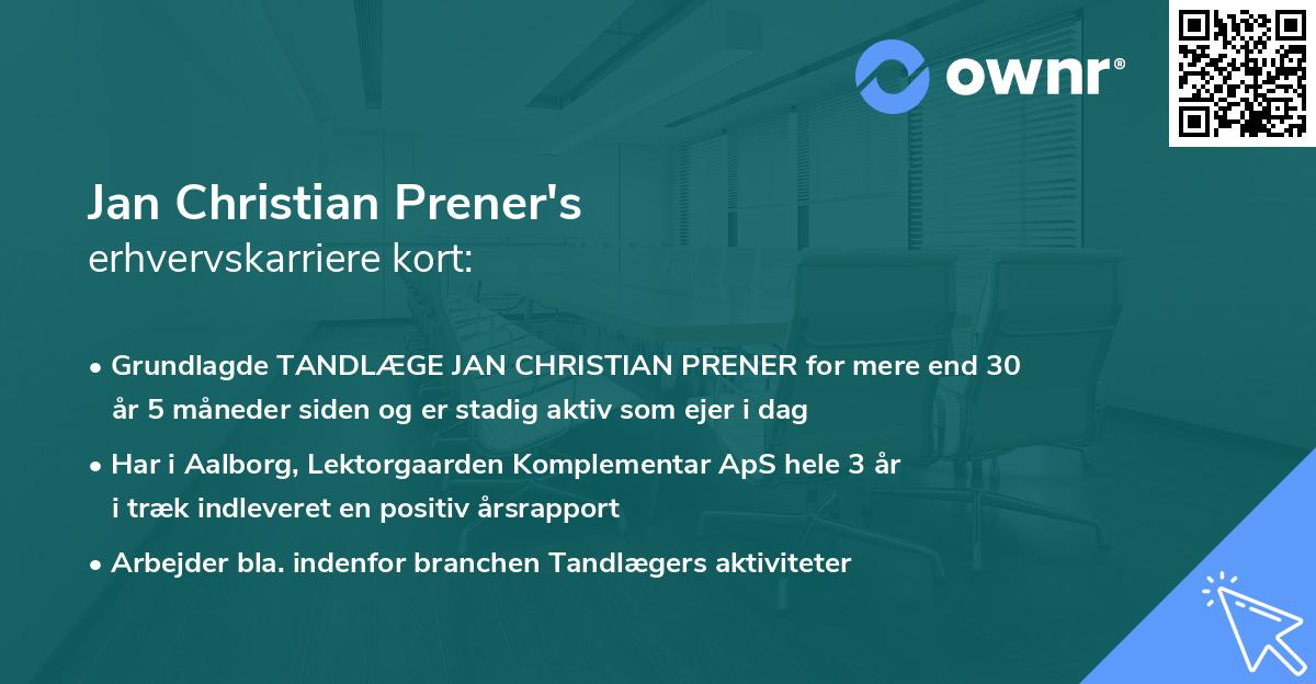 Jan Christian Prener's erhvervskarriere kort