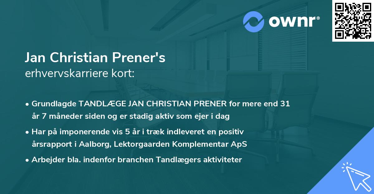 Jan Christian Prener's erhvervskarriere kort