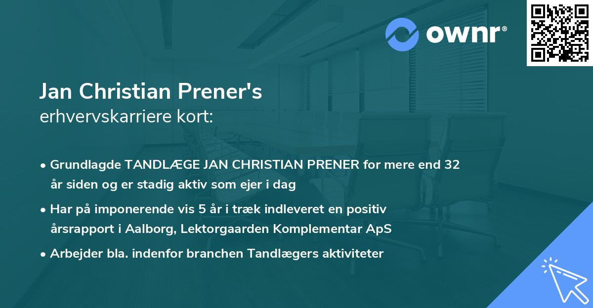 Jan Christian Prener's erhvervskarriere kort