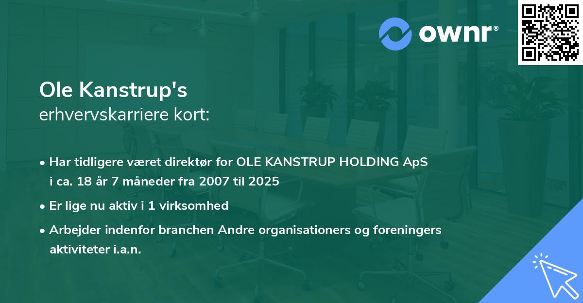 Ole Kanstrup's erhvervskarriere kort
