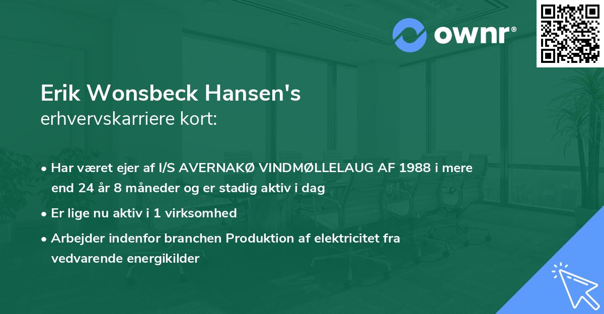 Erik Wonsbeck Hansen's erhvervskarriere kort