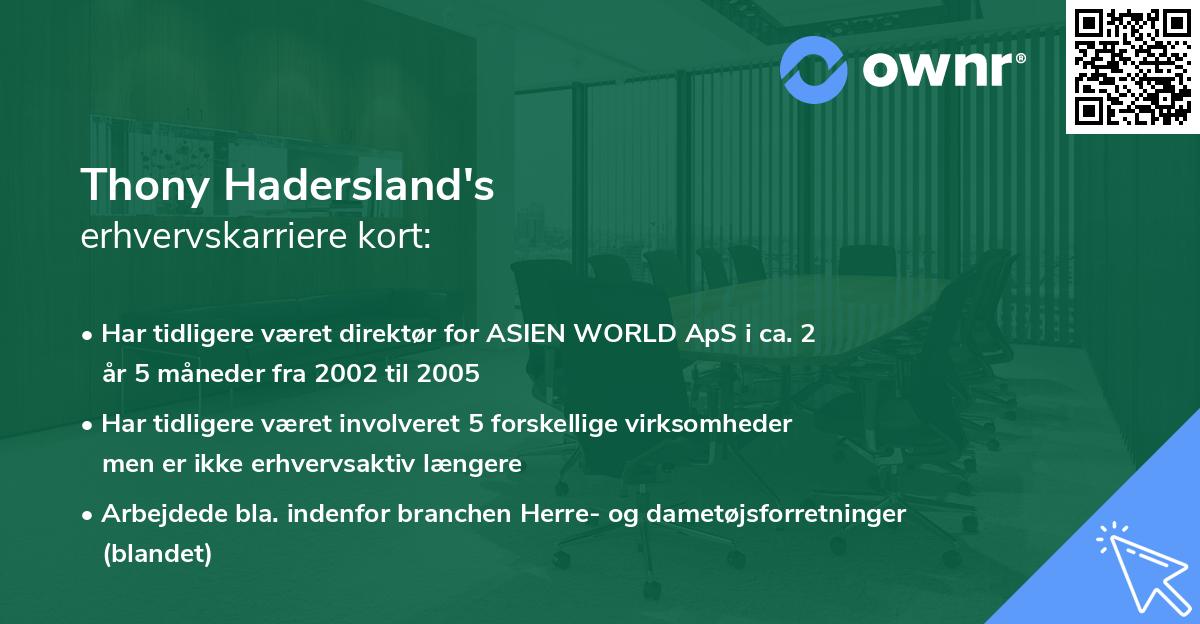 Thony Hadersland's erhvervskarriere kort