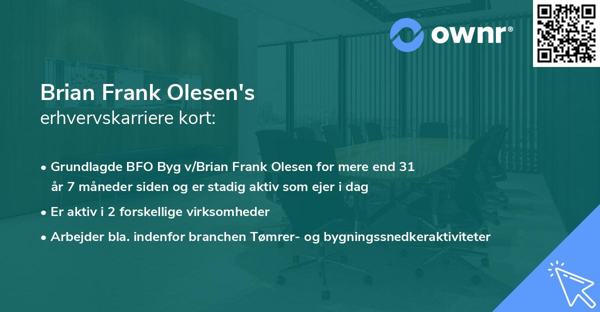 Brian Frank Olesen's erhvervskarriere kort