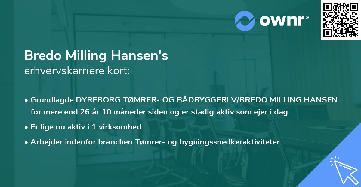 Bredo Milling Hansen's erhvervskarriere kort