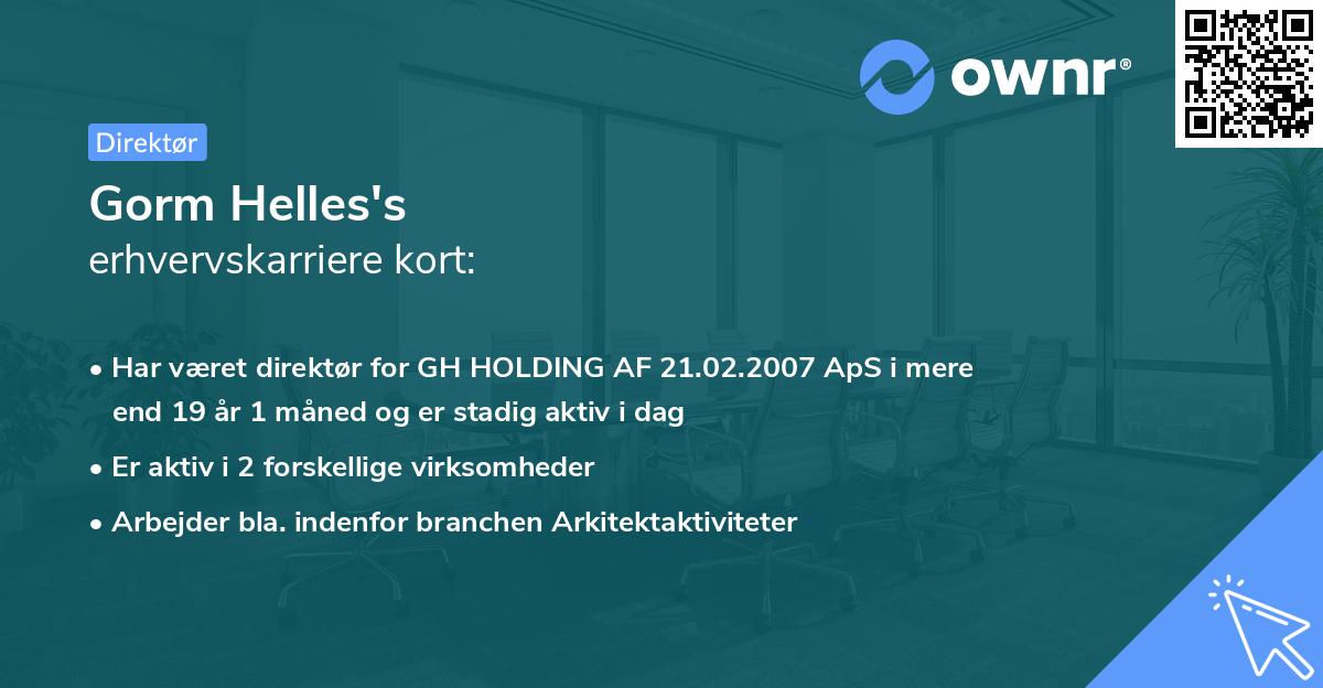 Gorm Helles's erhvervskarriere kort