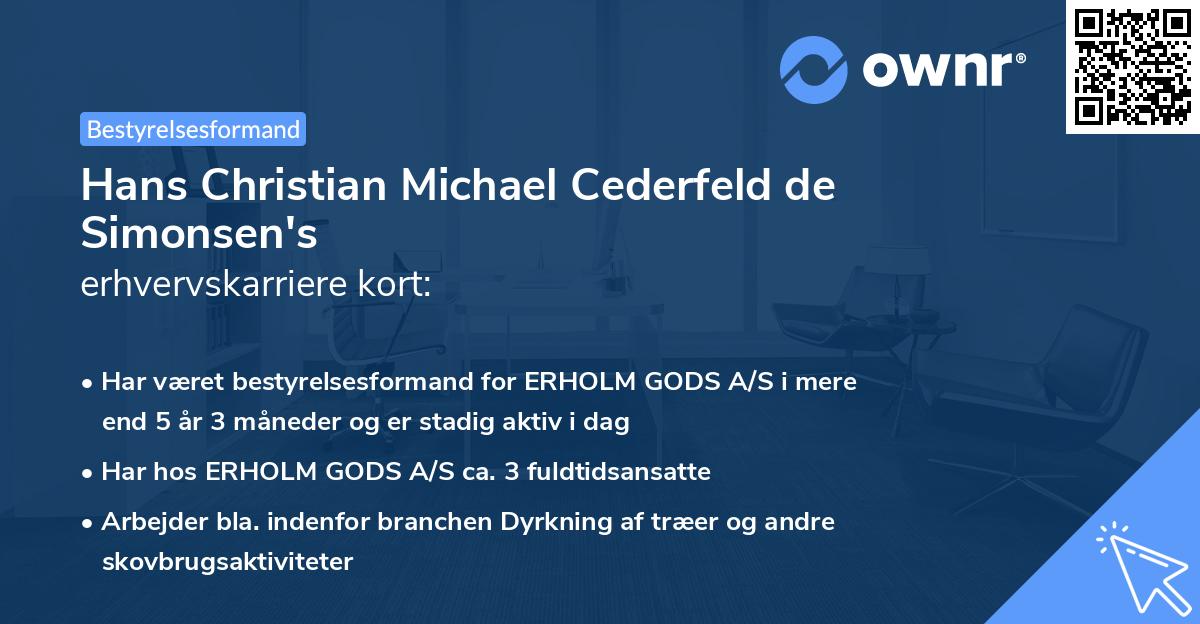 Hans Christian Michael Cederfeld de Simonsen's erhvervskarriere kort