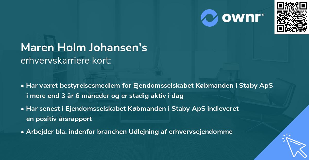 Maren Holm Johansen's erhvervskarriere kort