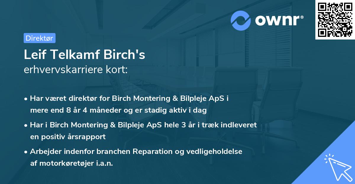 Leif Telkamf Birch's erhvervskarriere kort