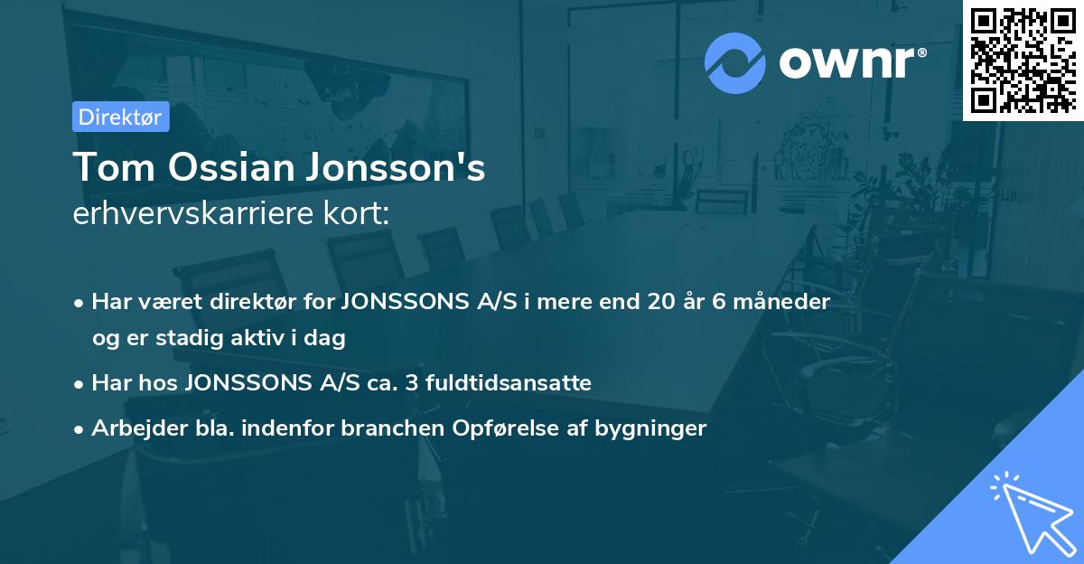 Tom Ossian Jonsson's erhvervskarriere kort
