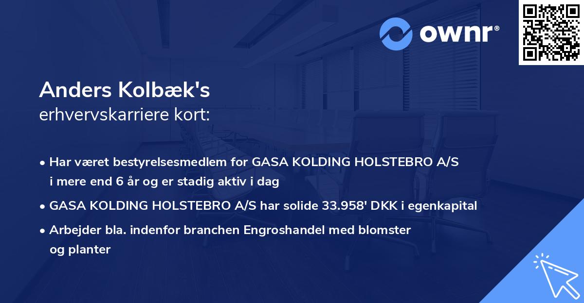 Anders Kolbæk's erhvervskarriere kort
