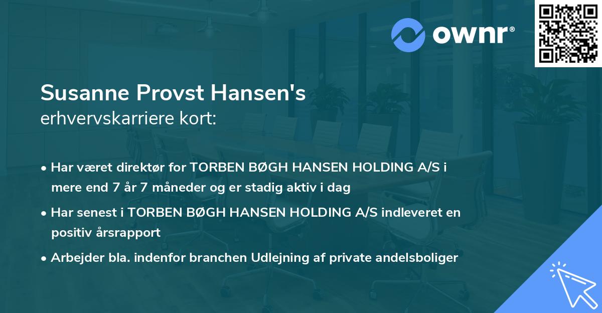 Susanne Provst Hansen's erhvervskarriere kort