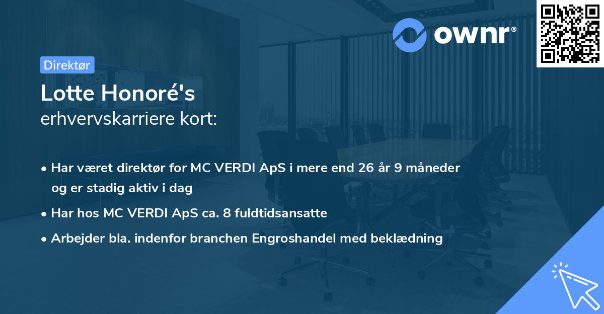 Lotte Honoré's erhvervskarriere kort