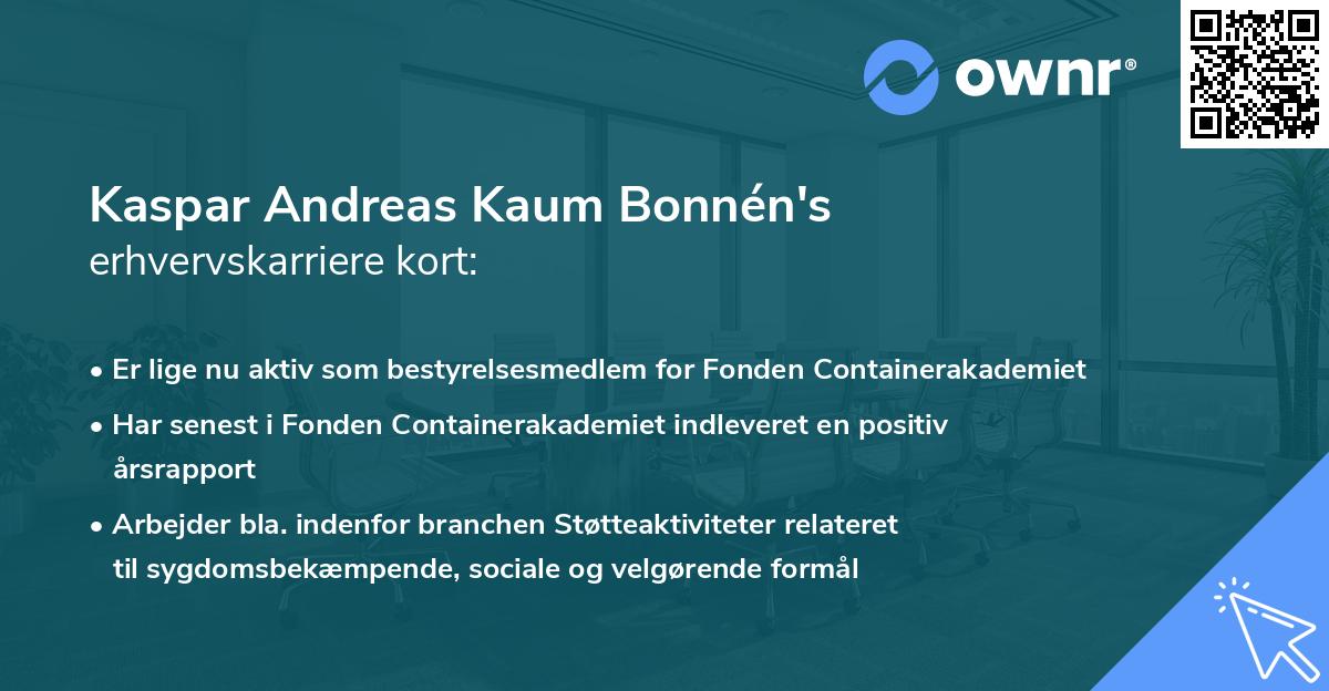 Kaspar Andreas Kaum Bonnén's erhvervskarriere kort