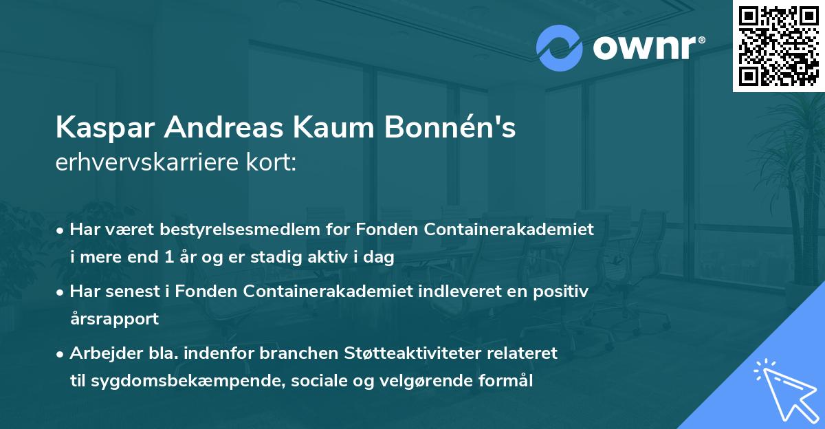 Kaspar Andreas Kaum Bonnén's erhvervskarriere kort