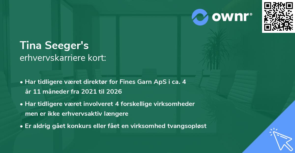 Tina Seeger's erhvervskarriere kort