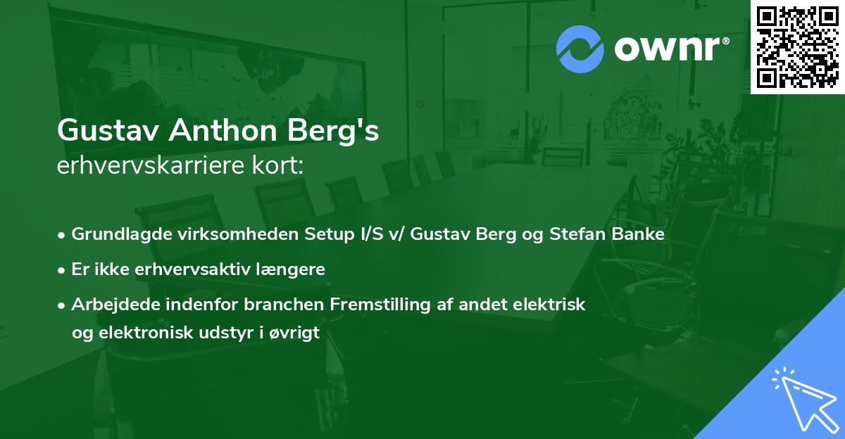 Gustav Anthon Berg's erhvervskarriere kort